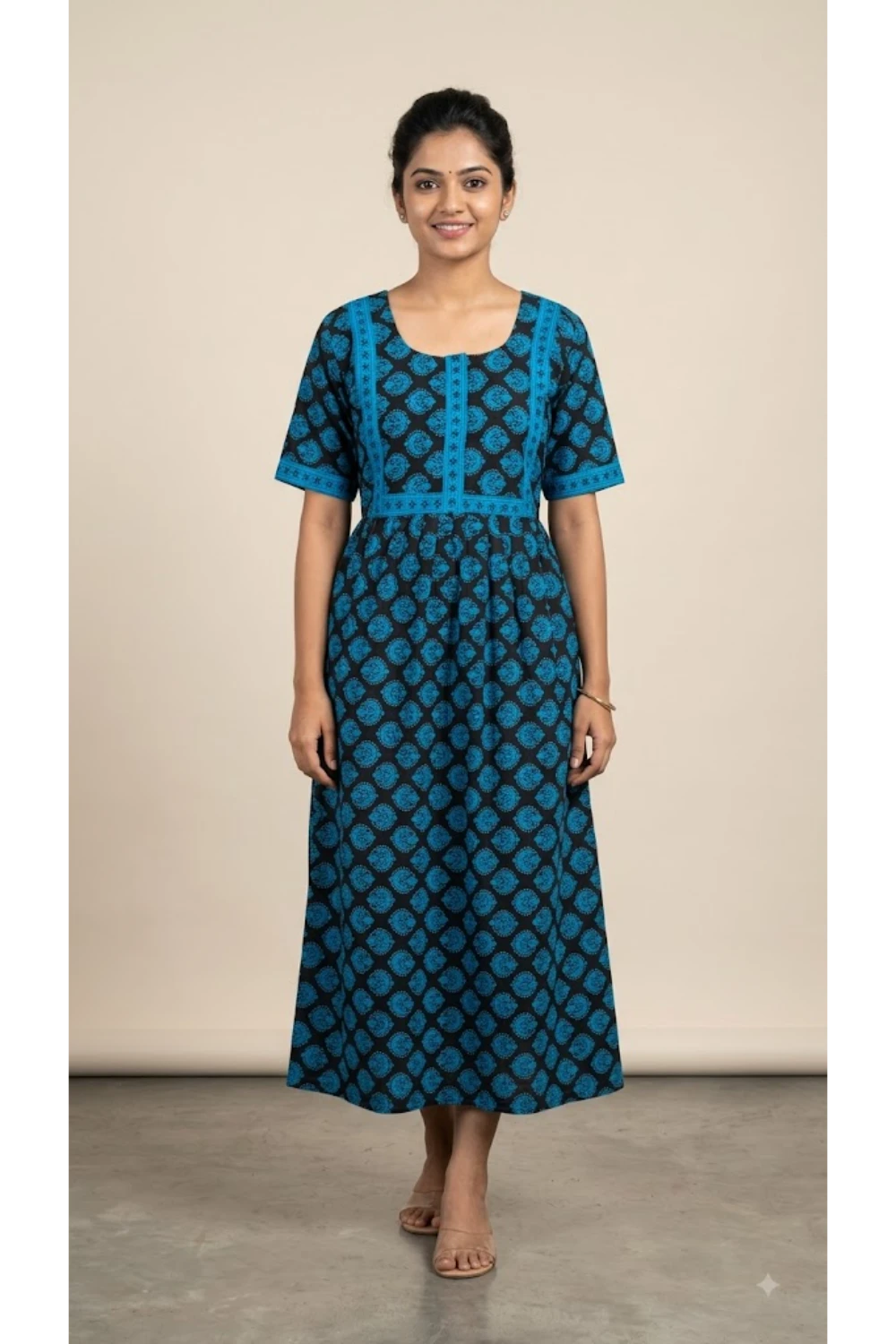 Midi Frock with Back Knot & Front Zip Jyothi Cotton Nighty