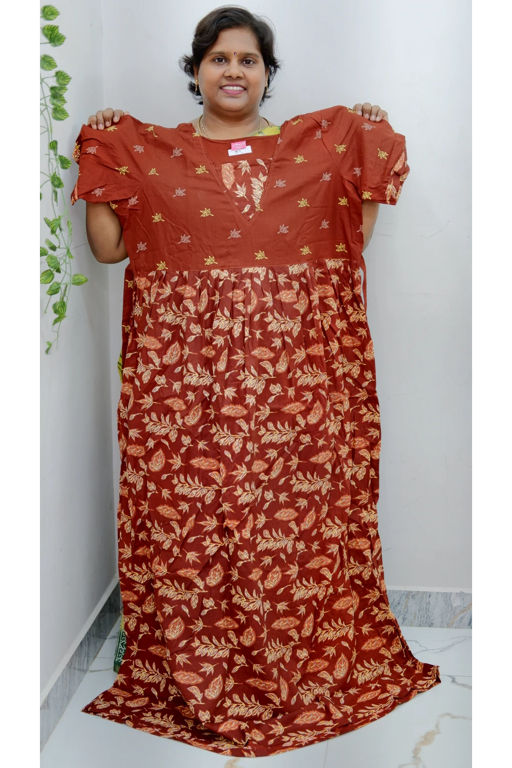 Premium V-Neck Cotton Frock for Women – Breathable & Skin-Friendly