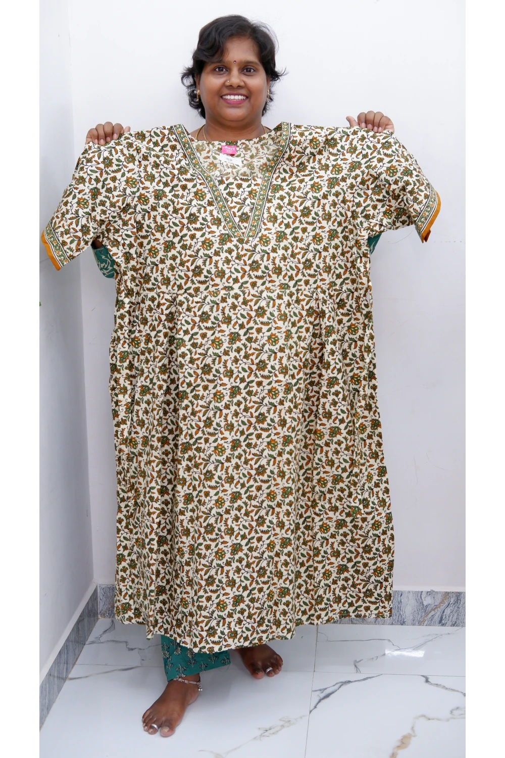 Premium V-Neck Cotton Frock for Women – Breathable & Skin-Friendly