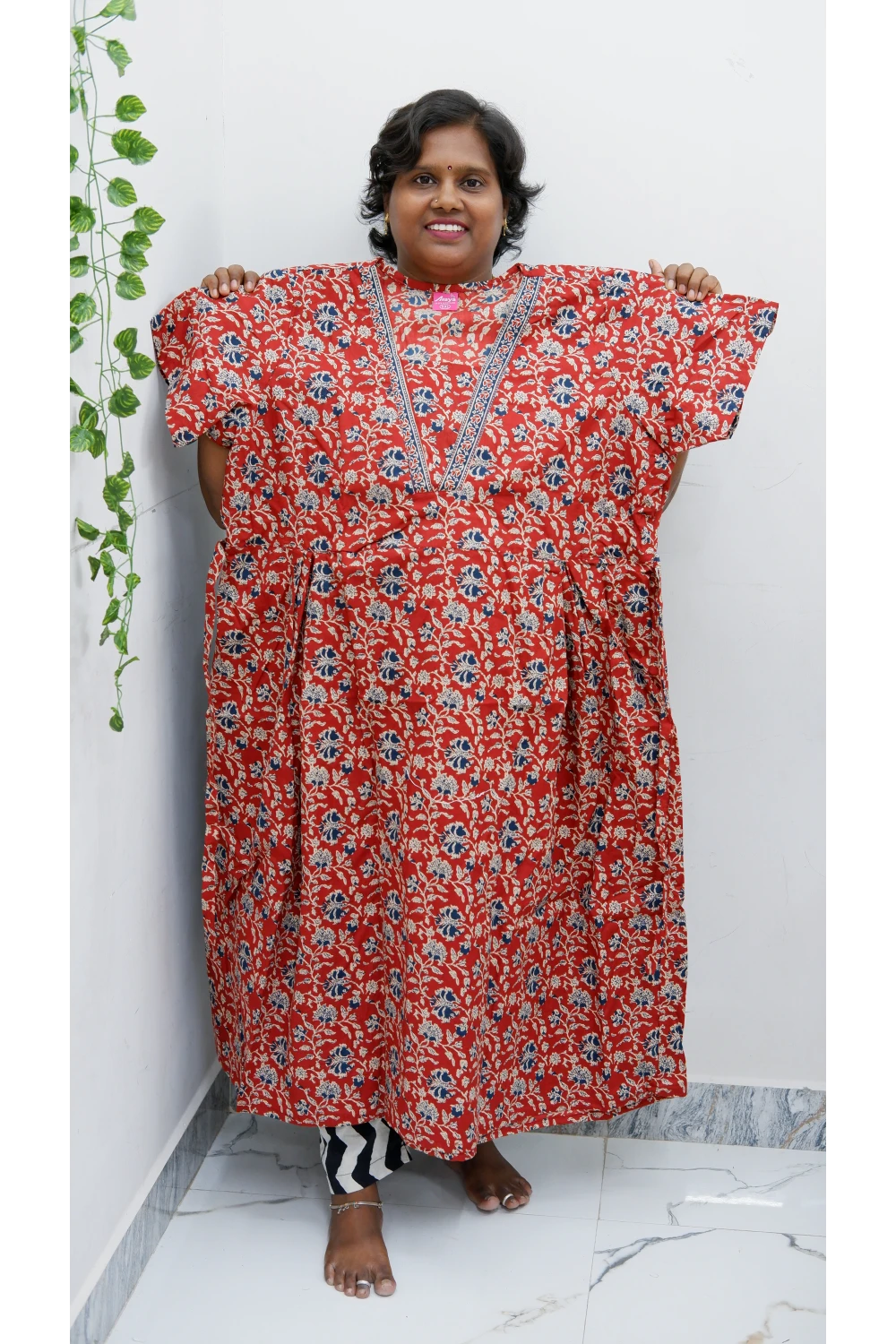 Premium V-Neck Cotton Frock for Women – Breathable & Skin-Friendly