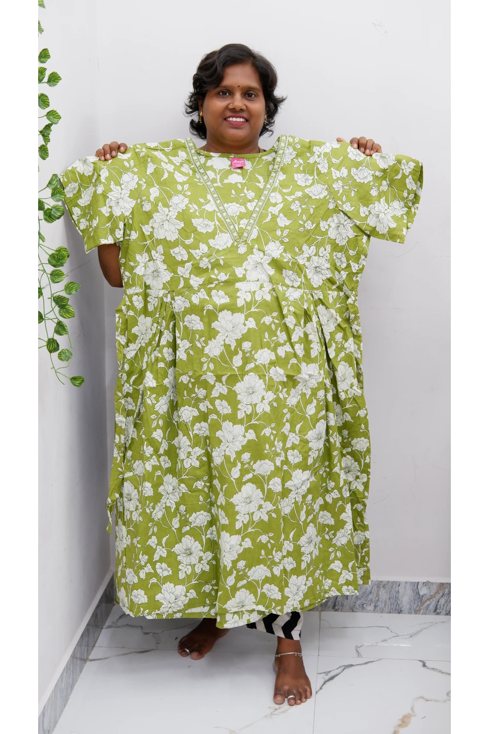 Premium V-Neck Cotton Frock for Women – Breathable & Skin-Friendly