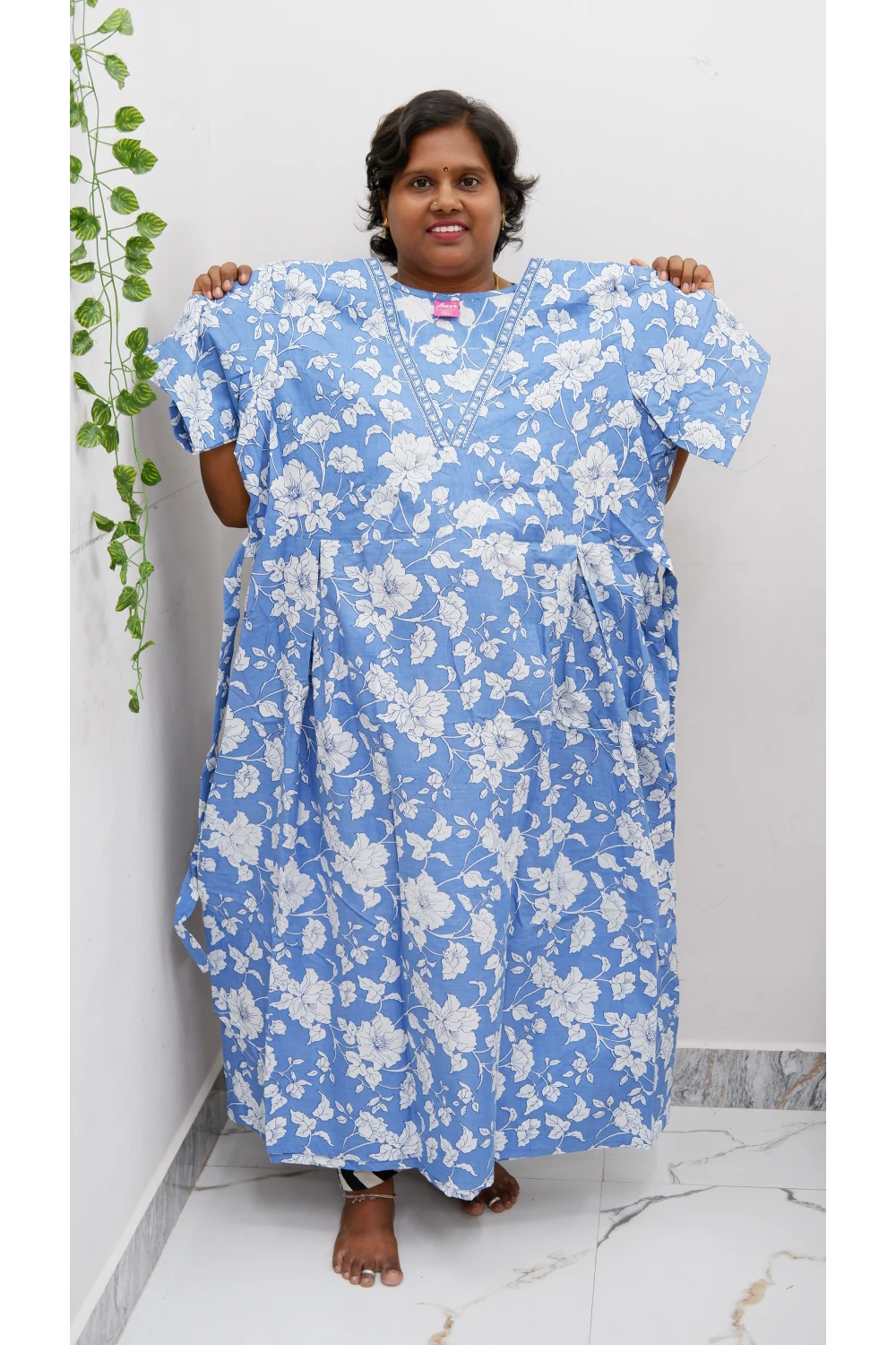 Premium V-Neck Cotton Frock for Women – Breathable & Skin-Friendly