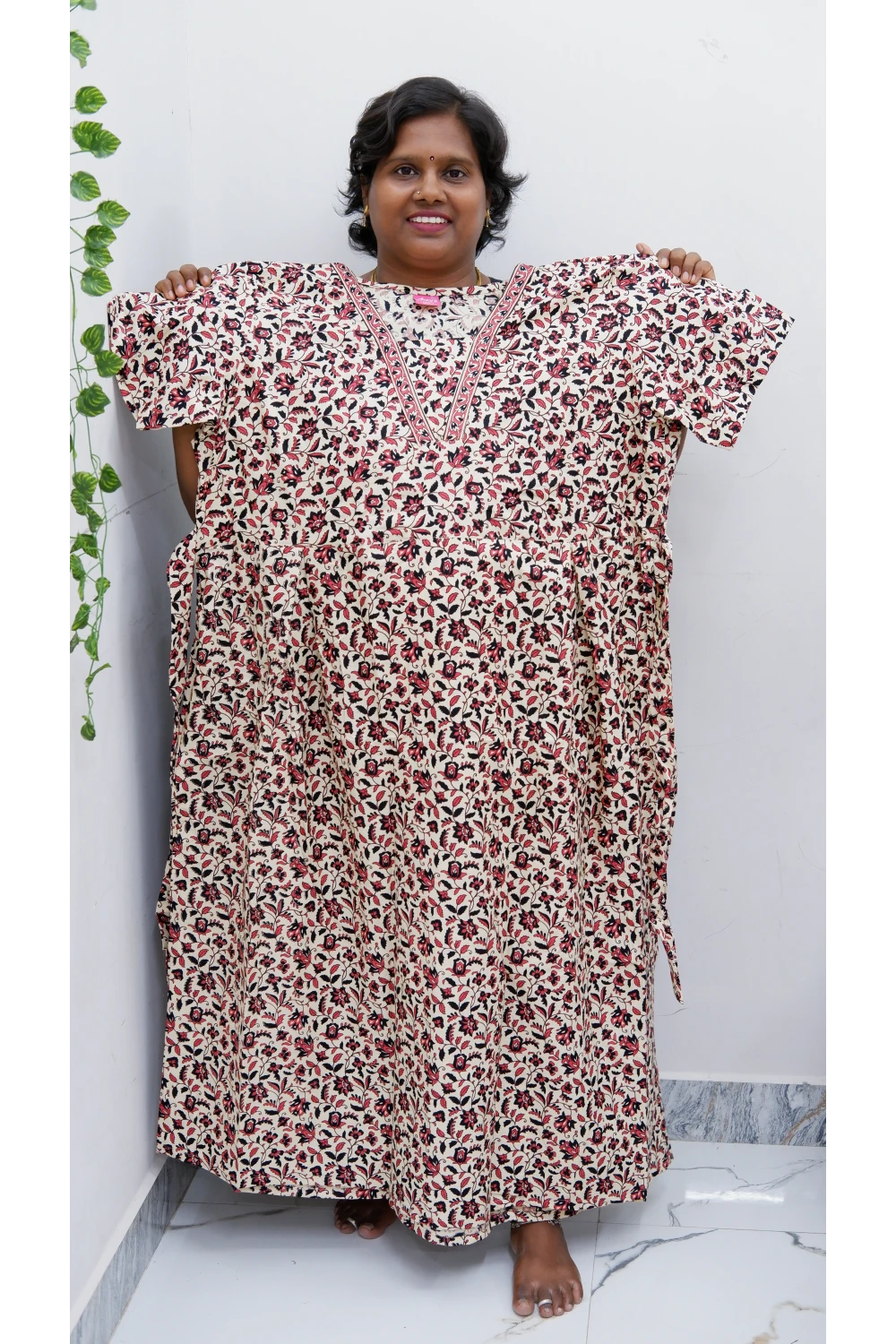 Premium V-Neck Cotton Frock for Women – Breathable & Skin-Friendly