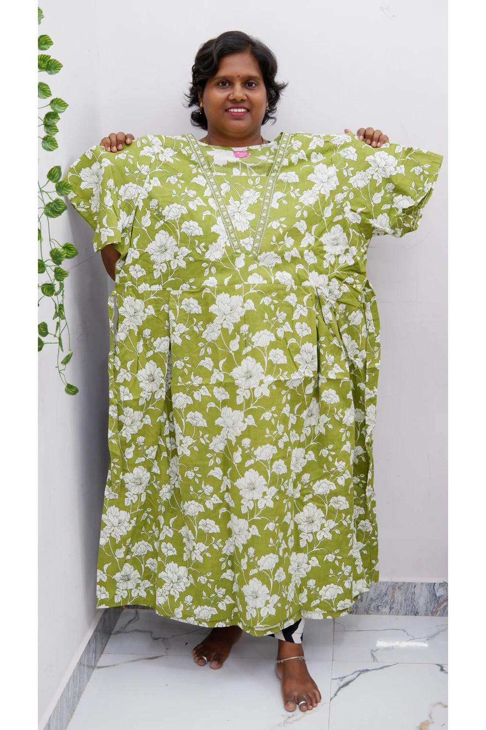 Premium V-Neck Cotton Frock for Women – Breathable & Skin-Friendly