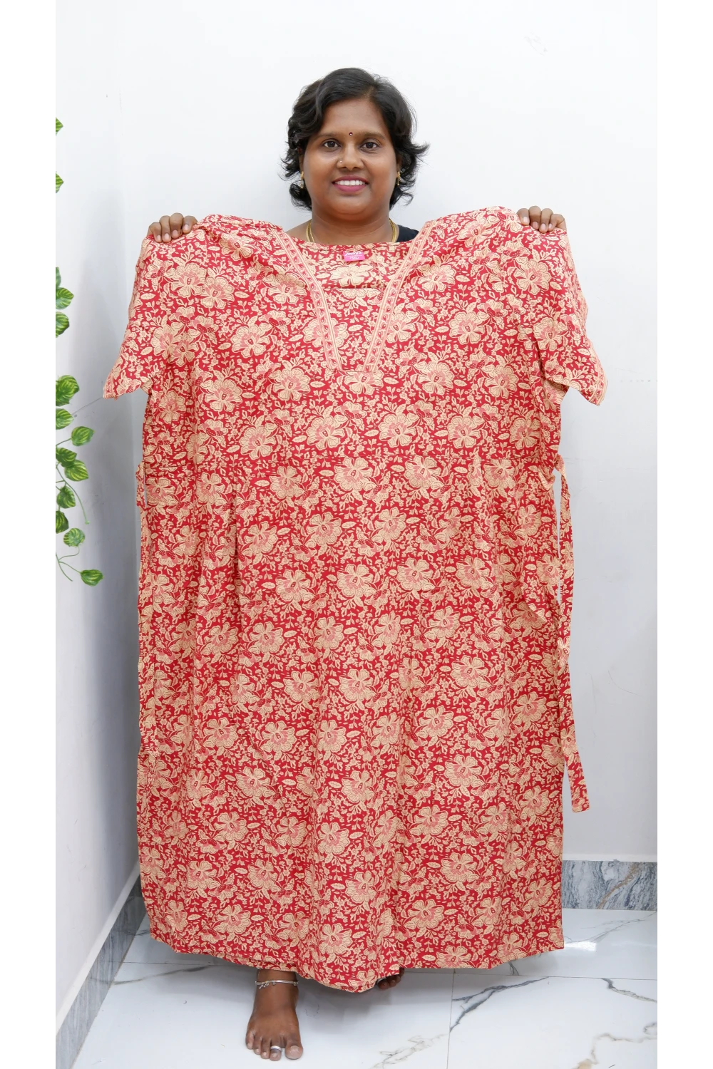 Premium V-Neck Cotton Frock for Women – Breathable & Skin-Friendly