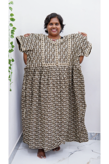 Midi Frock with Back Knot & Front Zip Jyothi Cotton Nighty