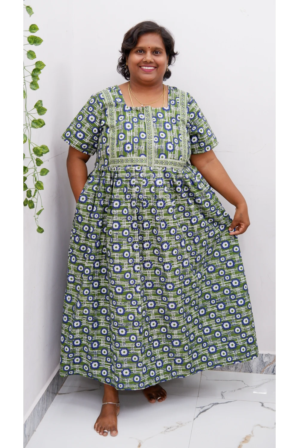 Midi Frock with Back Knot & Front Zip Jyothi Cotton Nighty