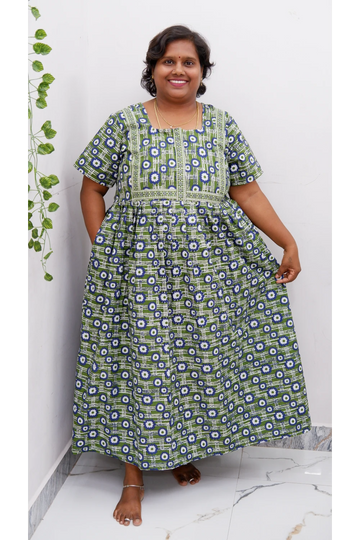 Midi Frock with Back Knot & Front Zip Jyothi Cotton Nighty