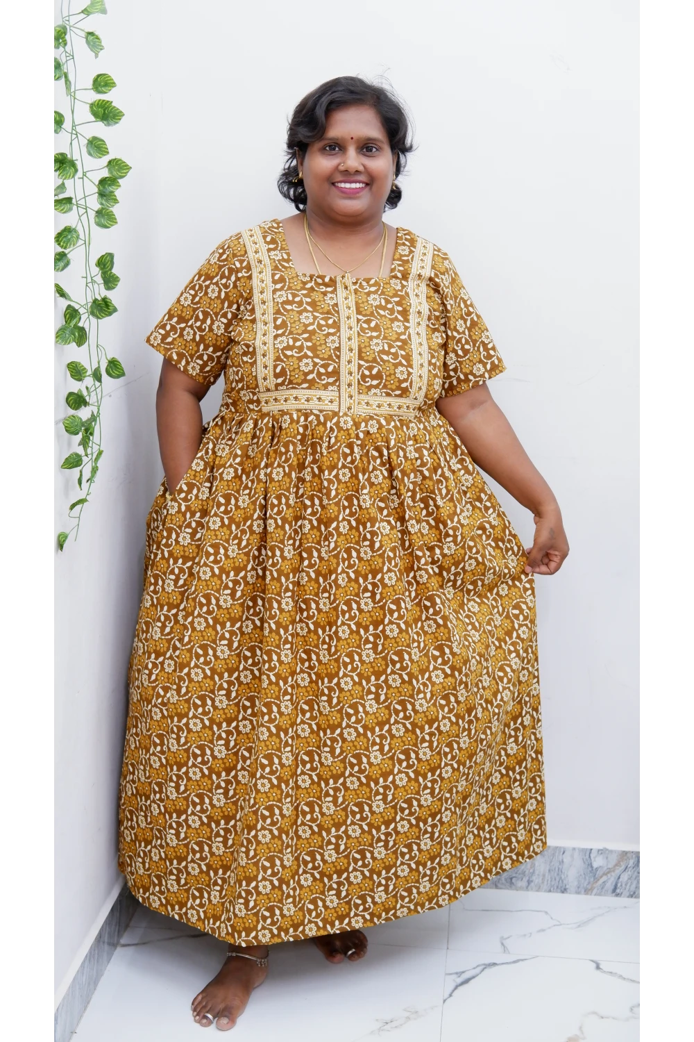 Midi Frock with Back Knot & Front Zip Jyothi Cotton Nighty