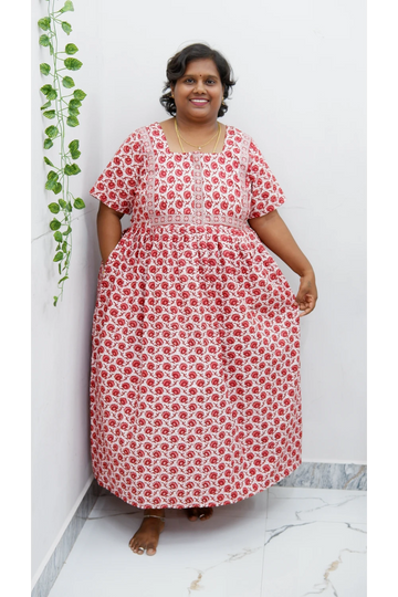 Midi Frock with Back Knot & Front Zip Jyothi Cotton Nighty