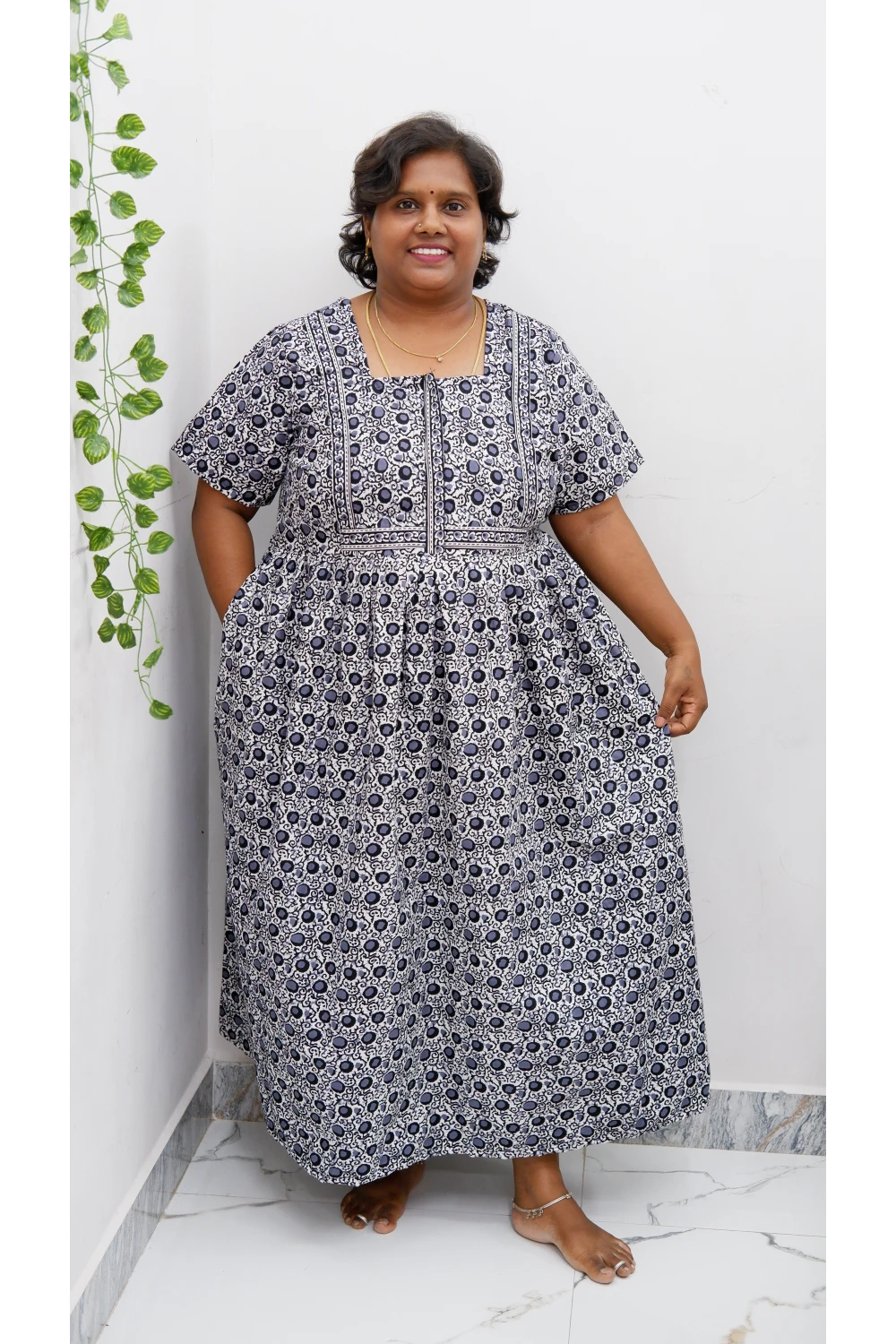 Midi Frock with Back Knot & Front Zip Jyothi Cotton Nighty