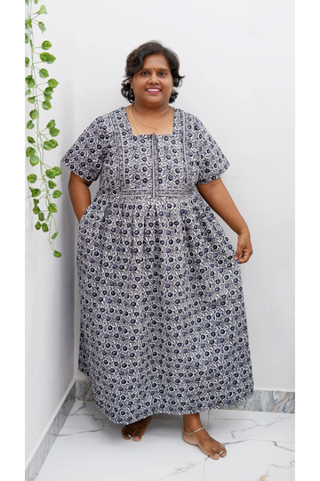 Midi Frock with Back Knot & Front Zip Jyothi Cotton Nighty
