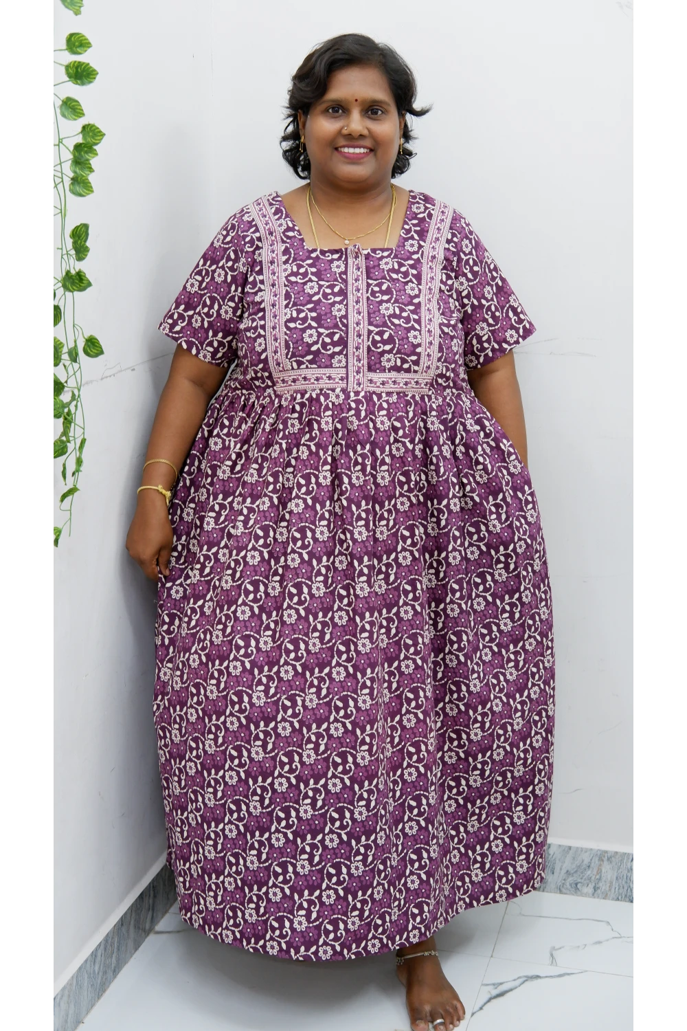 Midi Frock with Back Knot & Front Zip Jyothi Cotton Nighty