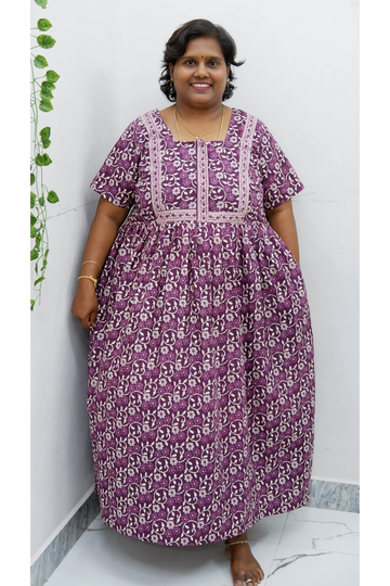 Midi Frock with Back Knot & Front Zip Jyothi Cotton Nighty