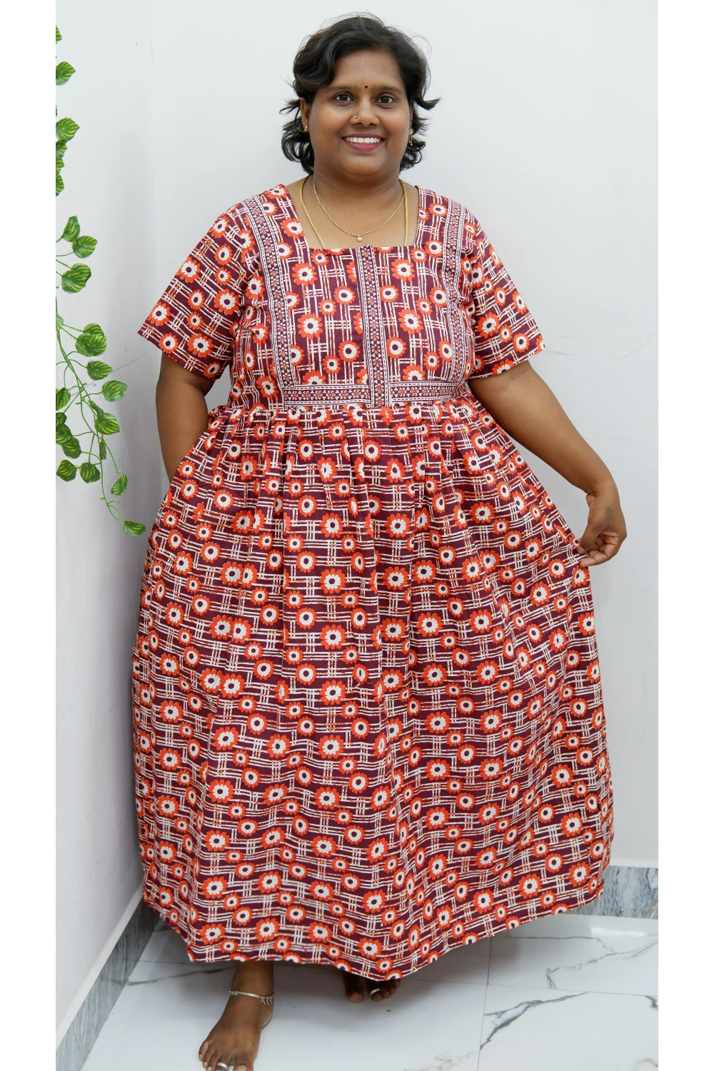 Midi Frock with Back Knot & Front Zip Jyothi Cotton Nighty