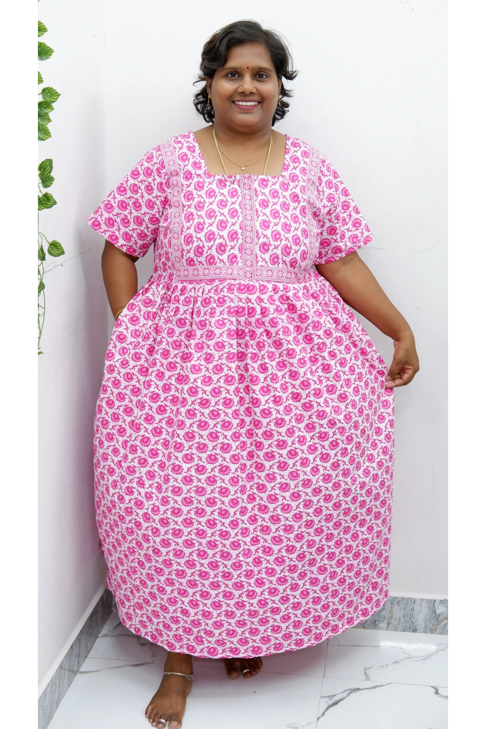 Midi Frock with Back Knot & Front Zip Jyothi Cotton Nighty
