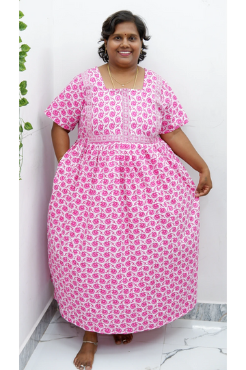 Midi Frock with Back Knot & Front Zip Jyothi Cotton Nighty