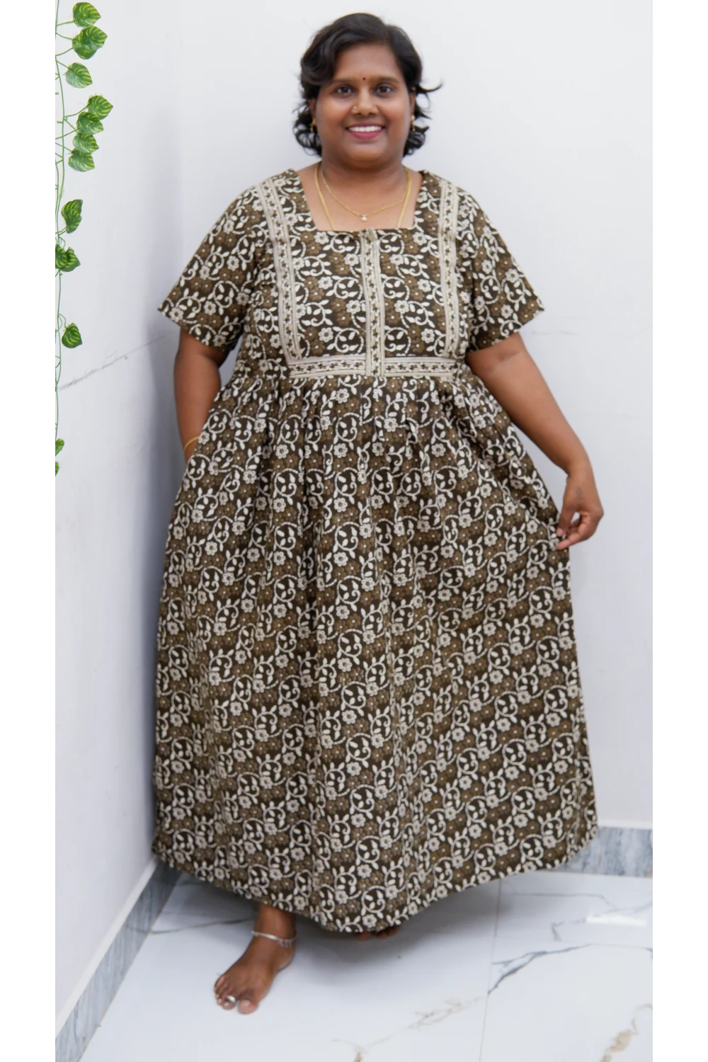 Midi Frock with Back Knot & Front Zip Jyothi Cotton Nighty