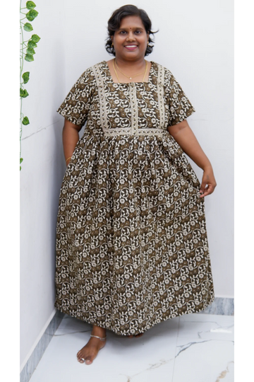 Midi Frock with Back Knot & Front Zip Jyothi Cotton Nighty