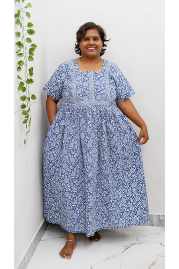 Midi Frock with Back Knot & Front Zip Jyothi Cotton Nighty