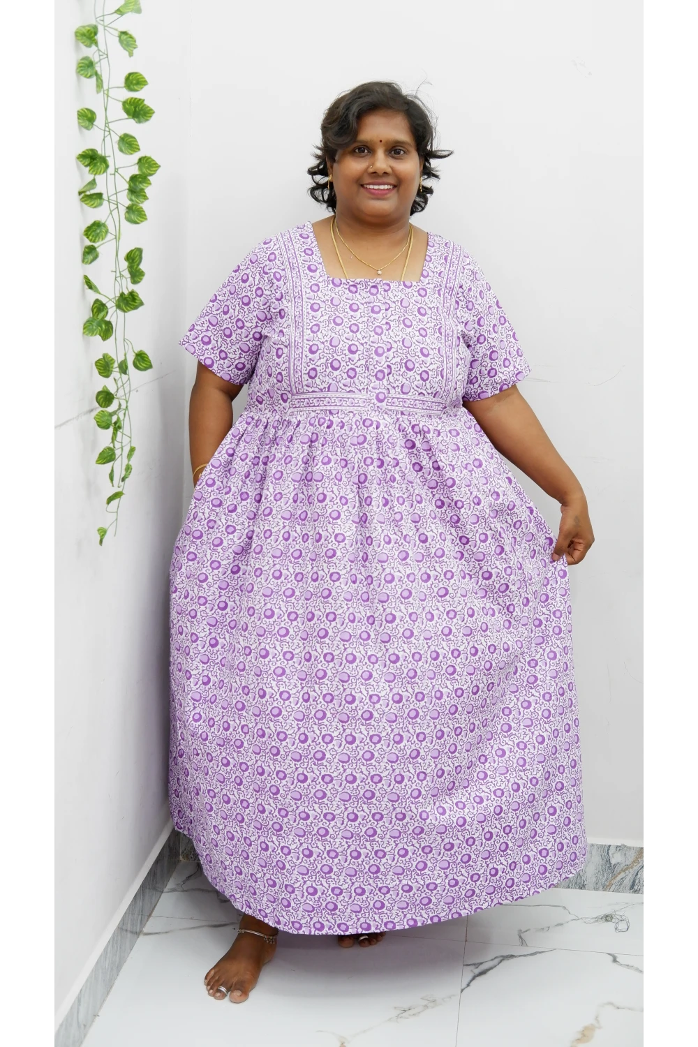 Midi Frock with Back Knot & Front Zip Jyothi Cotton Nighty