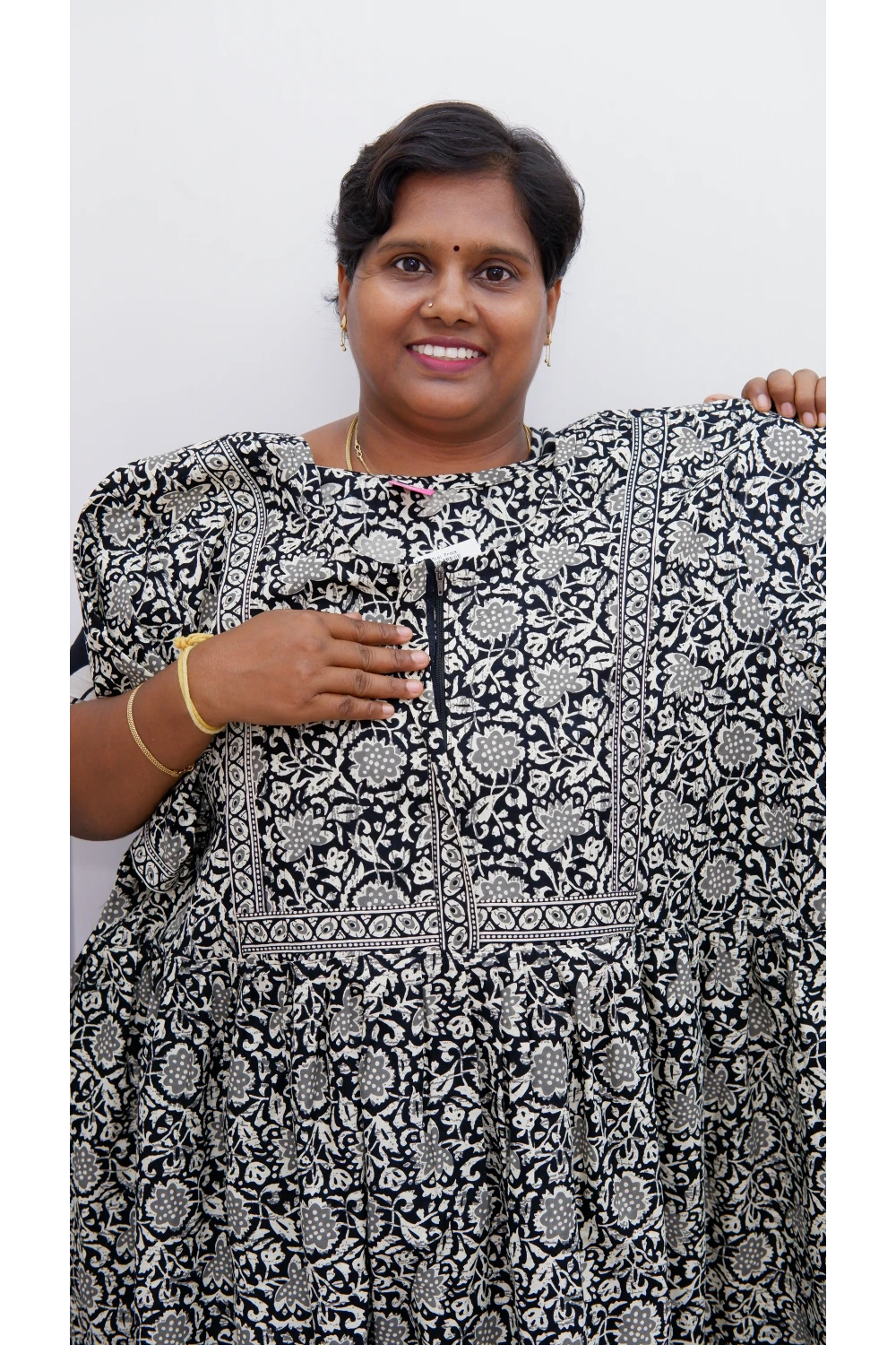 Midi Frock with Back Knot & Front Zip Jyothi Cotton Nighty