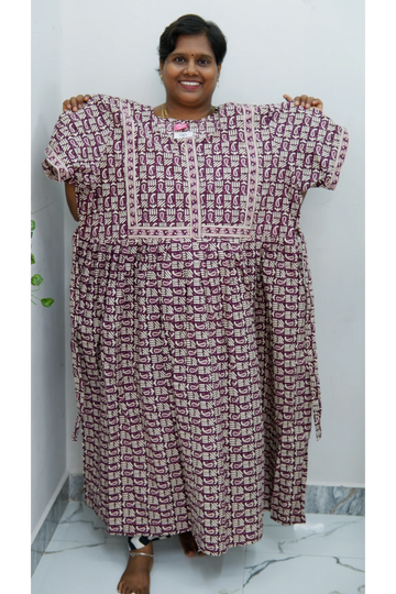 Midi Frock with Back Knot & Front Zip Jyothi Cotton Nighty