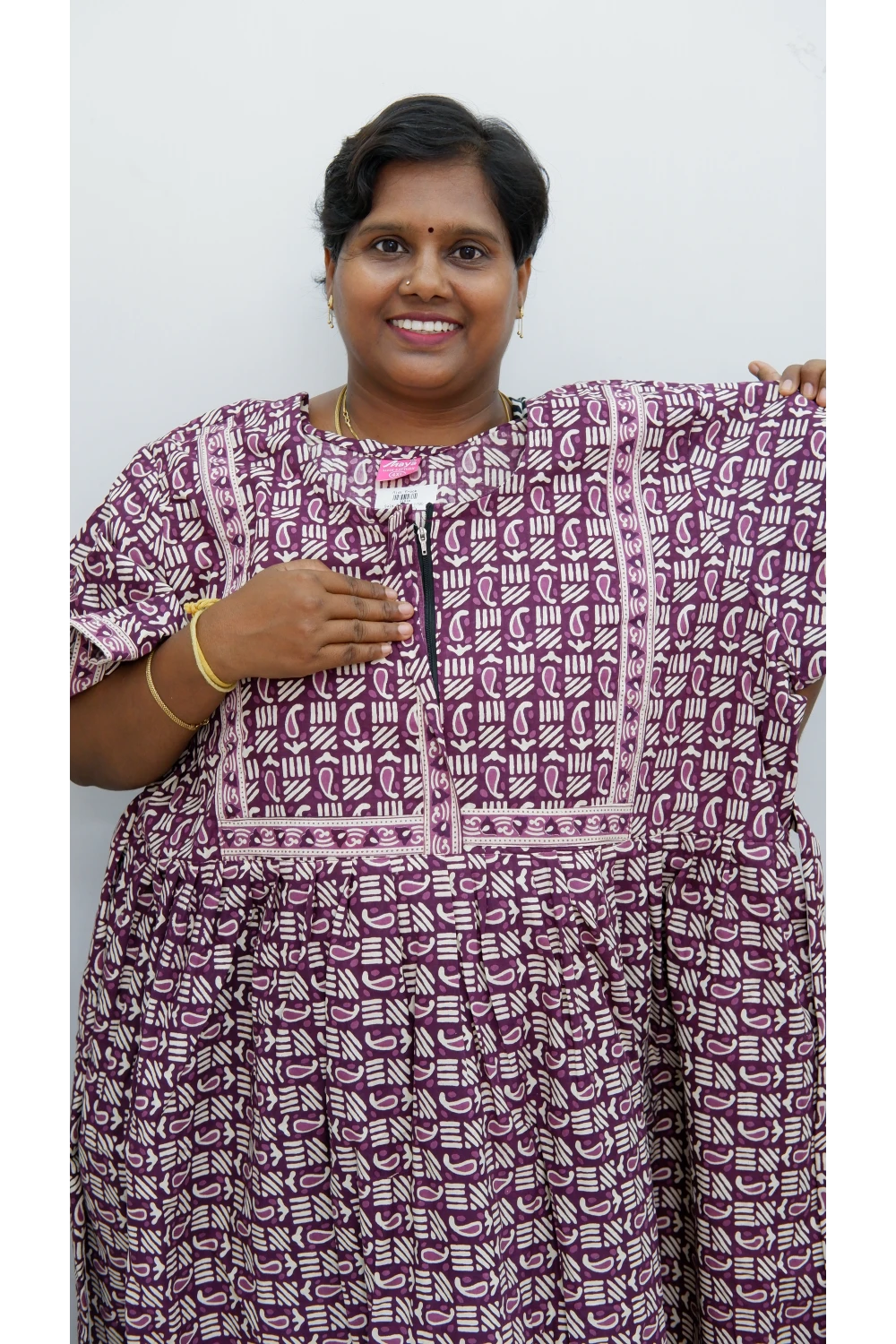 Midi Frock with Back Knot & Front Zip Jyothi Cotton Nighty