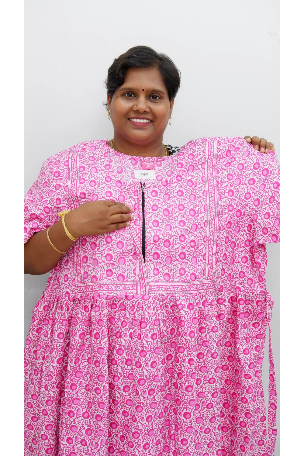 Midi Frock with Back Knot & Front Zip Jyothi Cotton Nighty