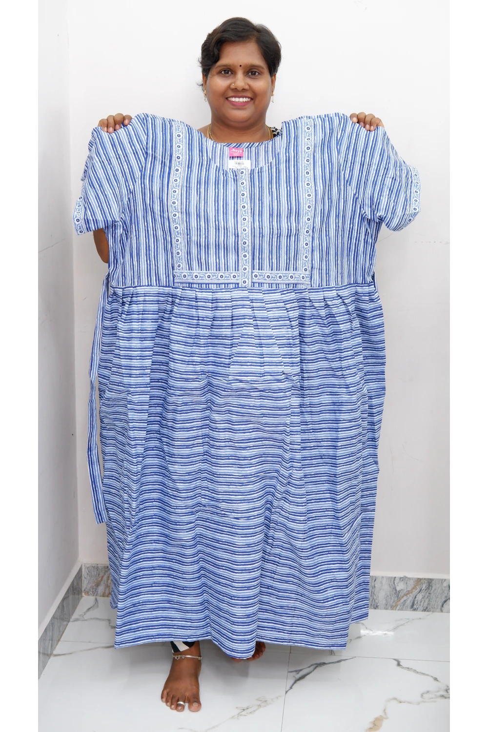 Midi Frock with Back Knot & Front Zip Jyothi Cotton Nighty