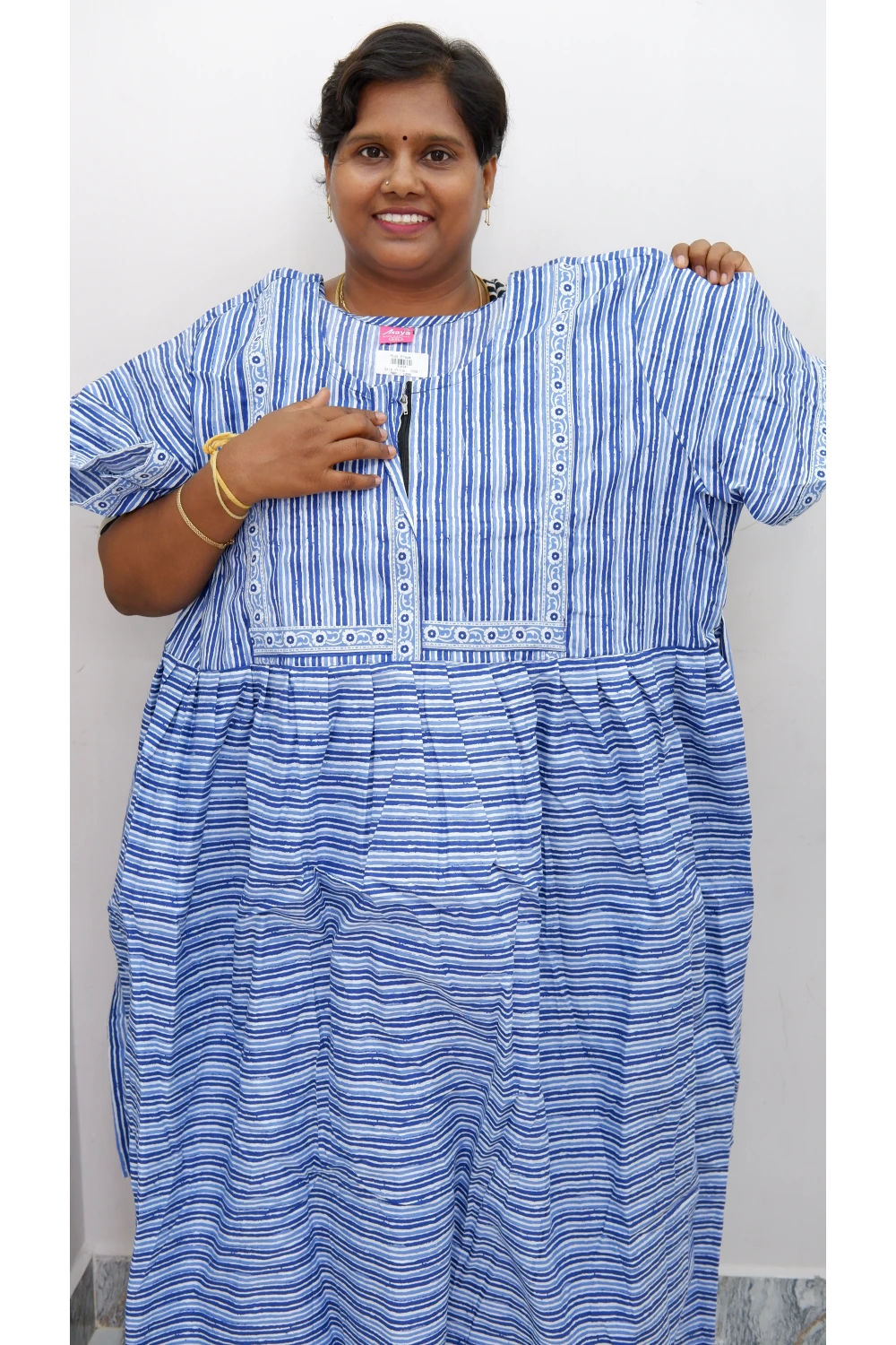 Midi Frock with Back Knot & Front Zip Jyothi Cotton Nighty
