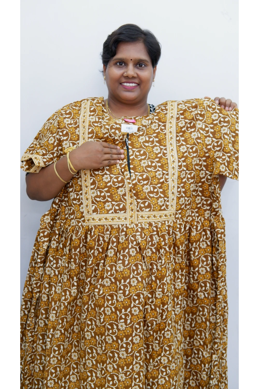 Midi Frock with Back Knot & Front Zip Jyothi Cotton Nighty
