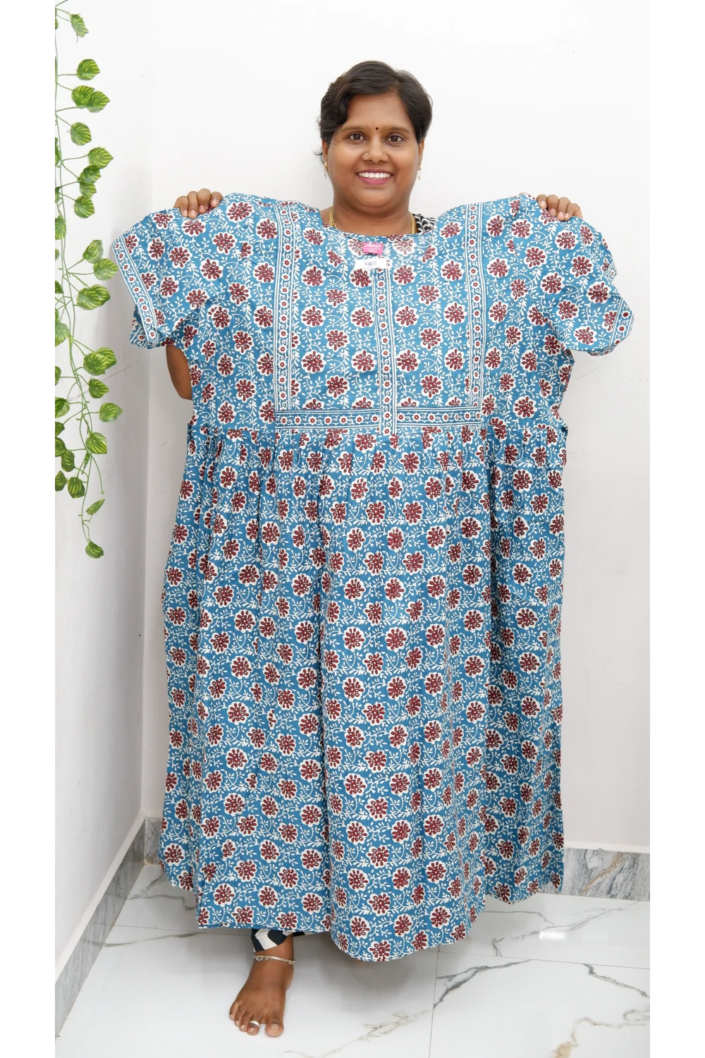 Midi Frock with Back Knot & Front Zip Jyothi Cotton Nighty