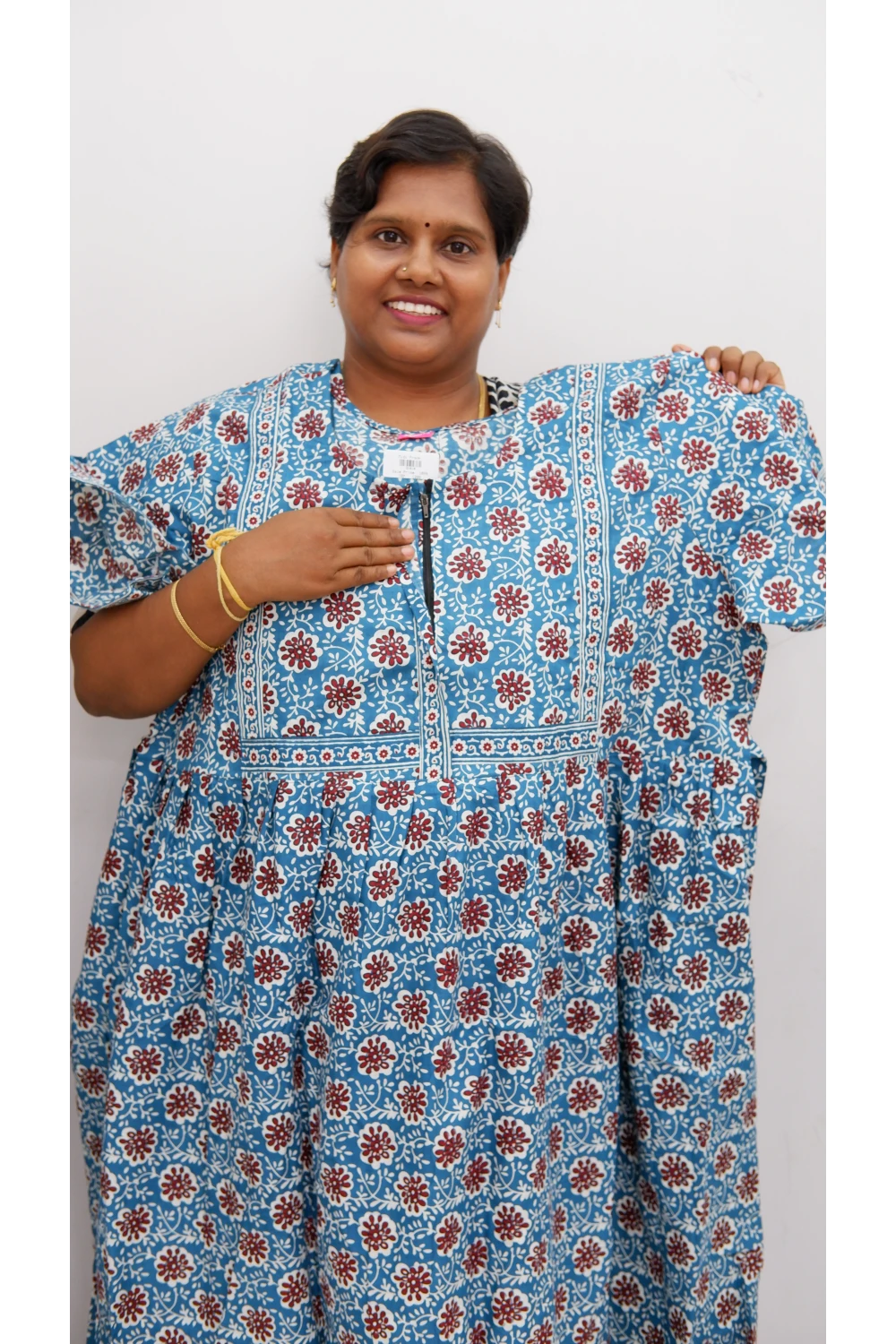 Midi Frock with Back Knot & Front Zip Jyothi Cotton Nighty