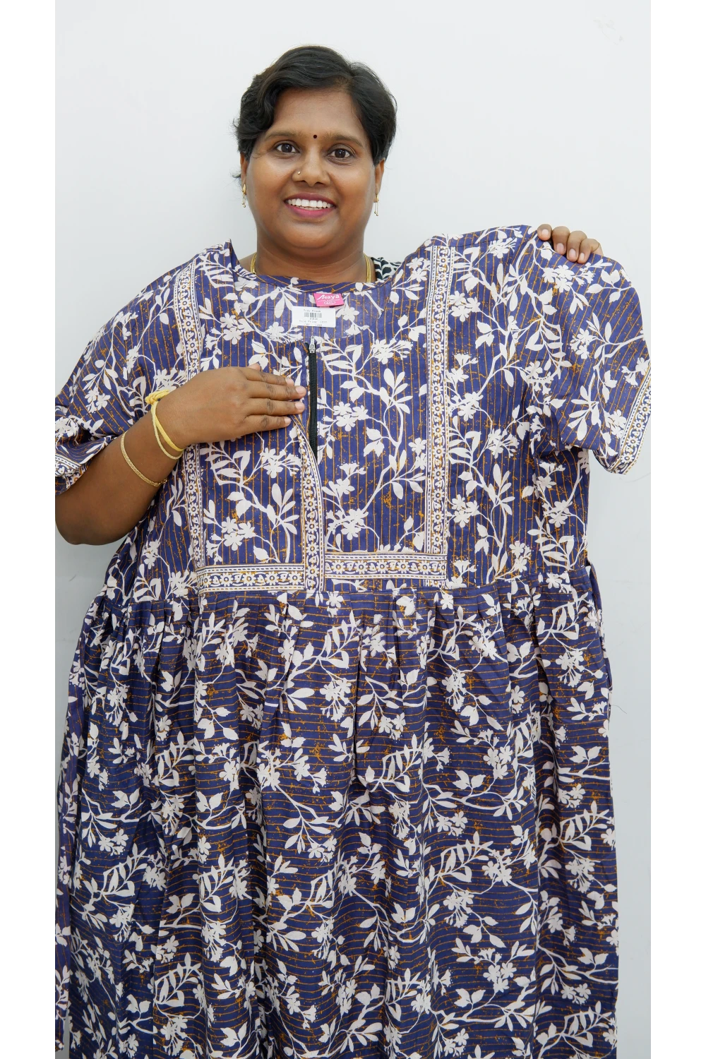 Midi Frock with Back Knot & Front Zip Jyothi Cotton Nighty