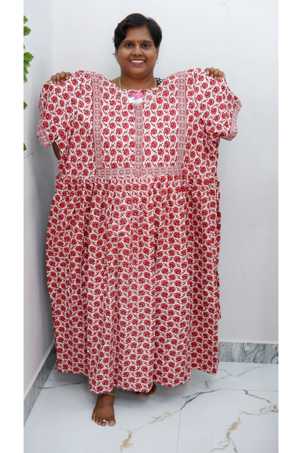 Midi Frock with Back Knot & Front Zip Jyothi Cotton Nighty