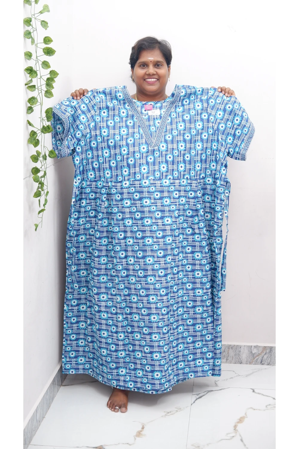 Premium V-Neck Cotton Frock for Women – Breathable & Skin-Friendly