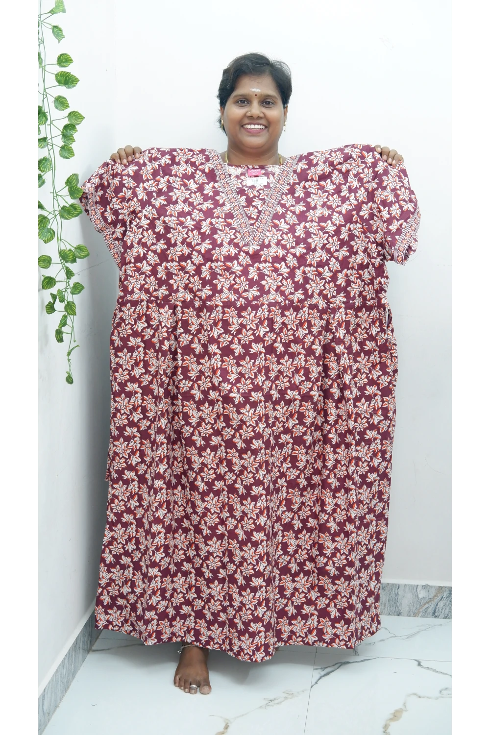 Premium V-Neck Cotton Frock for Women – Breathable & Skin-Friendly