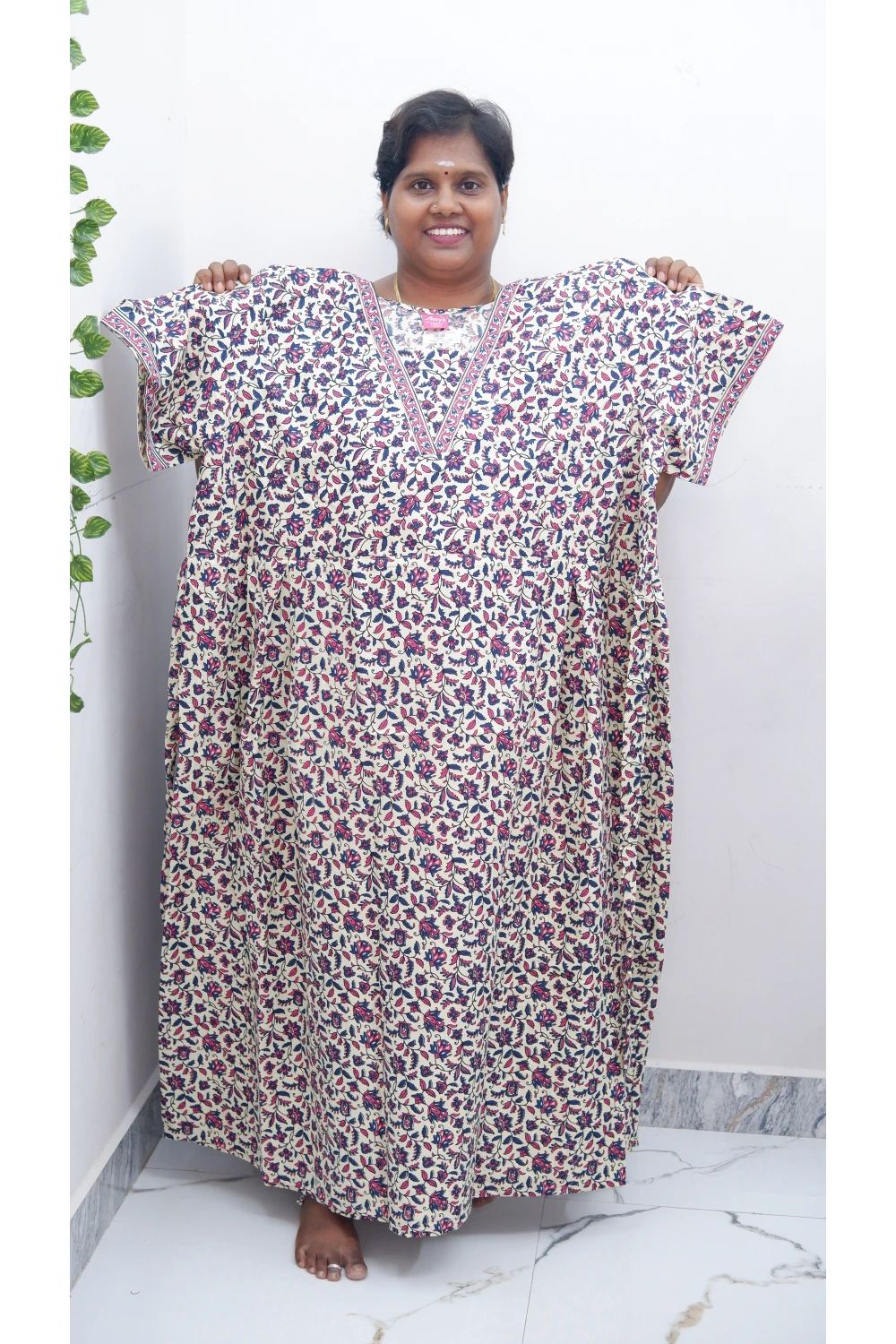 Premium V-Neck Cotton Frock for Women – Breathable & Skin-Friendly