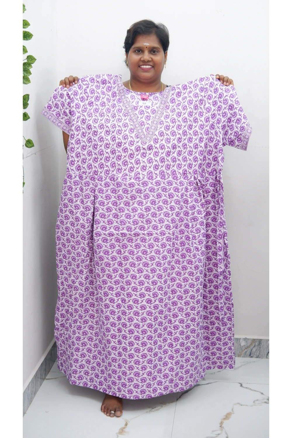 Premium V-Neck Cotton Frock for Women – Breathable & Skin-Friendly