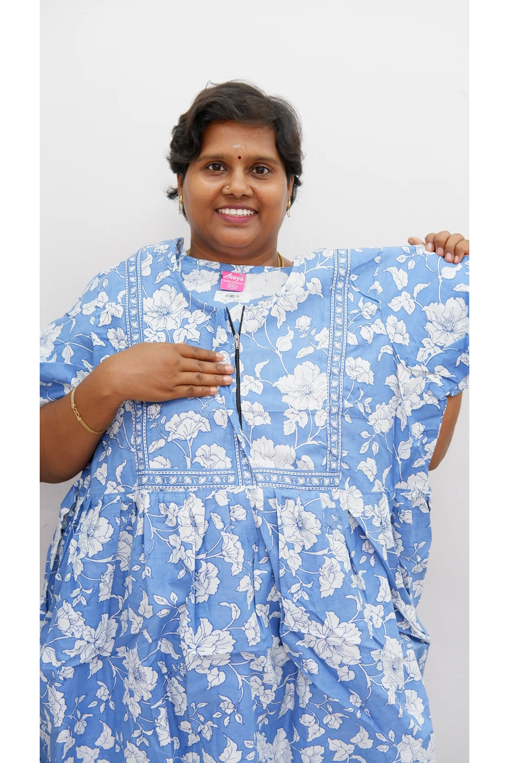 Midi Frock with Back Knot & Front Zip Jyothi Cotton Nighty