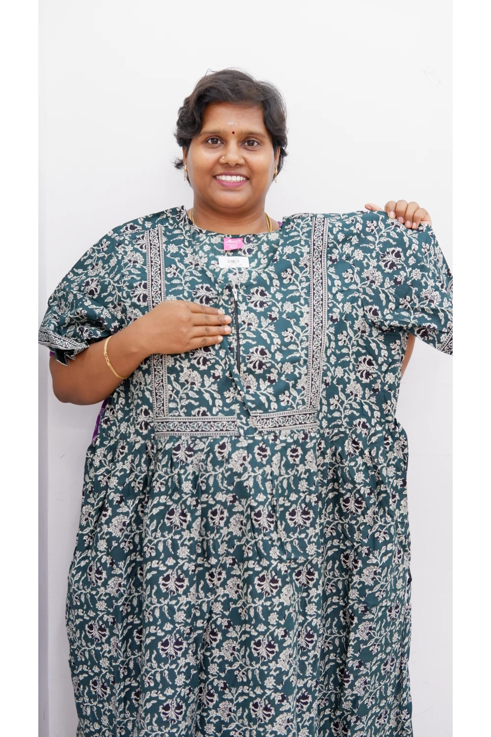 Midi Frock with Back Knot & Front Zip Jyothi Cotton Nighty