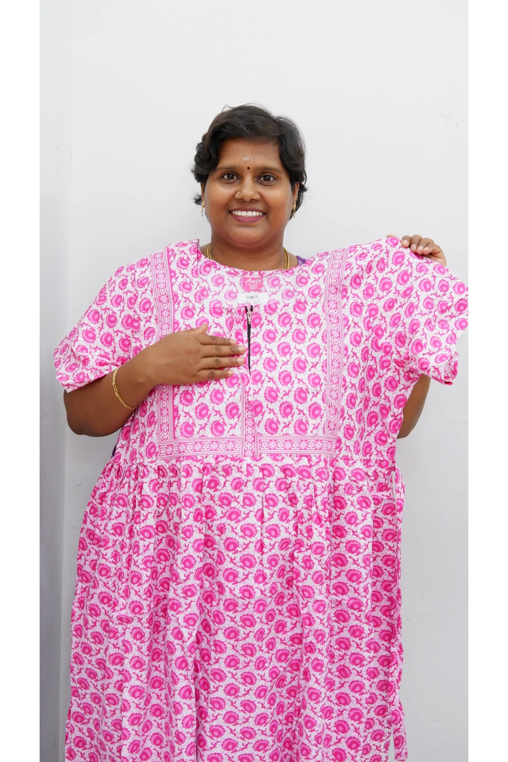Midi Frock with Back Knot & Front Zip Jyothi Cotton Nighty