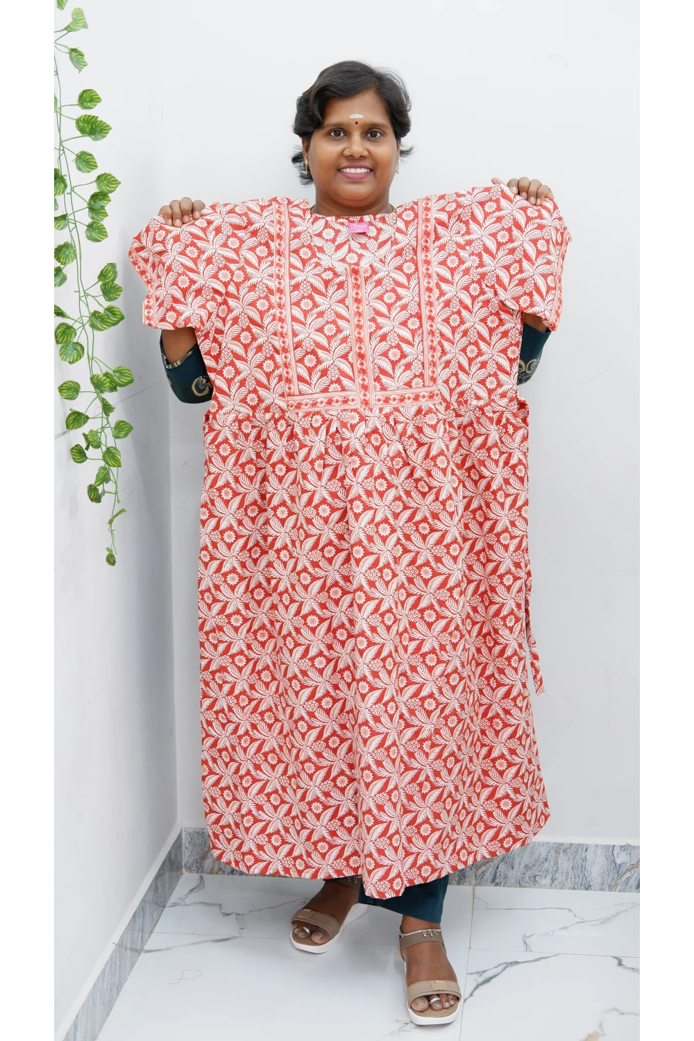 Midi Frock with Back Knot & Front Zip Jyothi Cotton Nighty