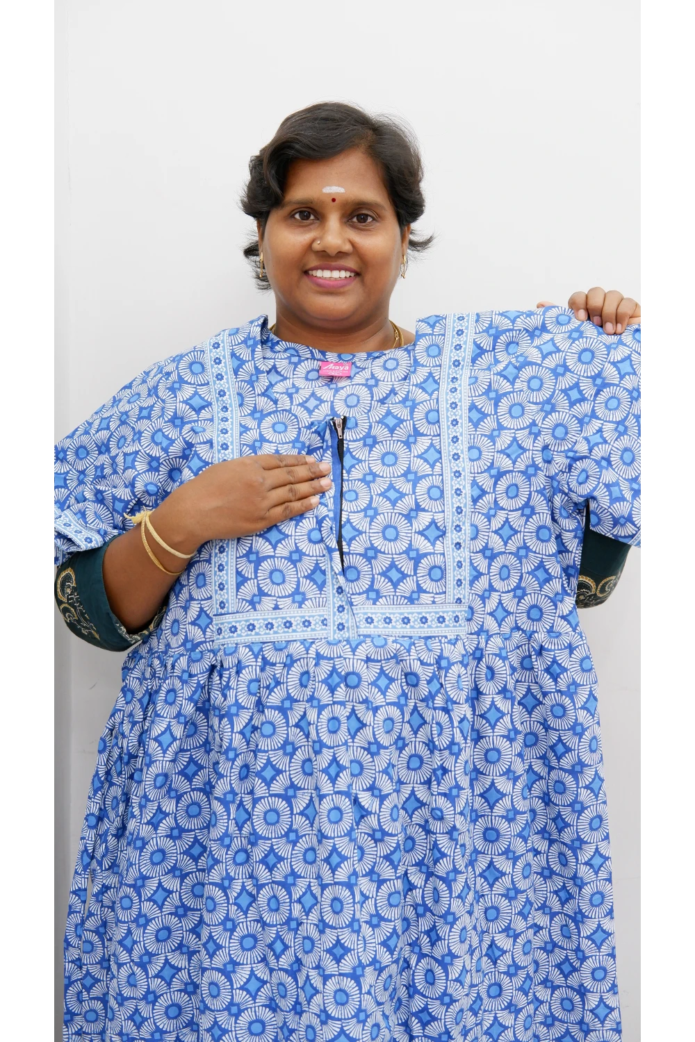 Midi Frock with Back Knot & Front Zip Jyothi Cotton Nighty