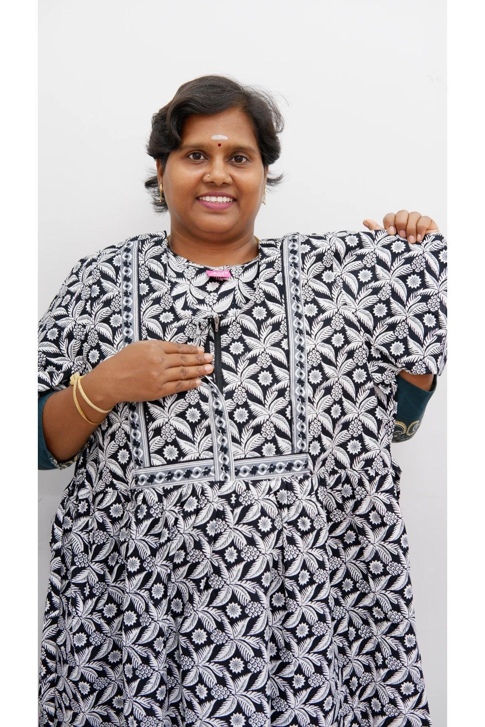Midi Frock with Back Knot & Front Zip Jyothi Cotton Nighty