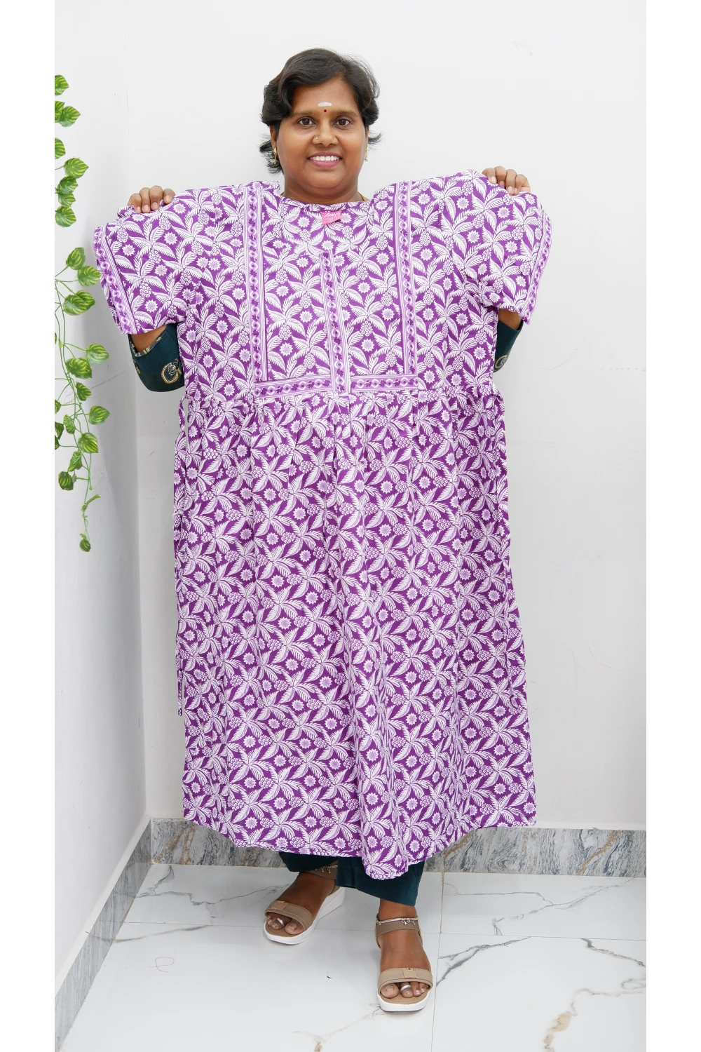 Midi Frock with Back Knot & Front Zip Jyothi Cotton Nighty