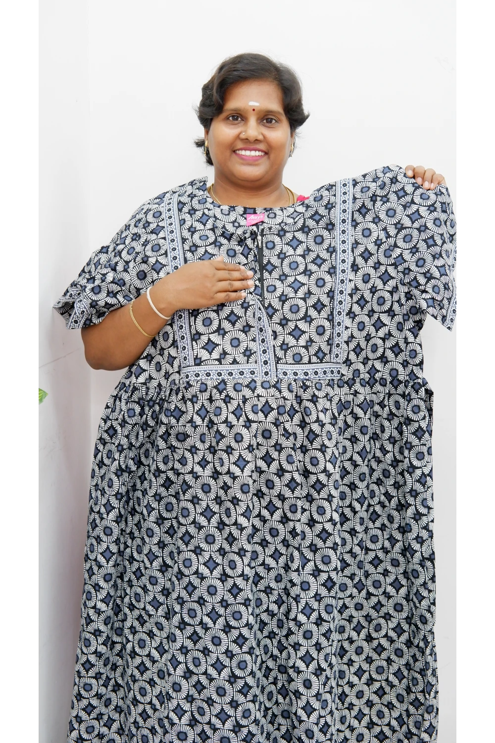 Midi Frock with Back Knot & Front Zip Jyothi Cotton Nighty