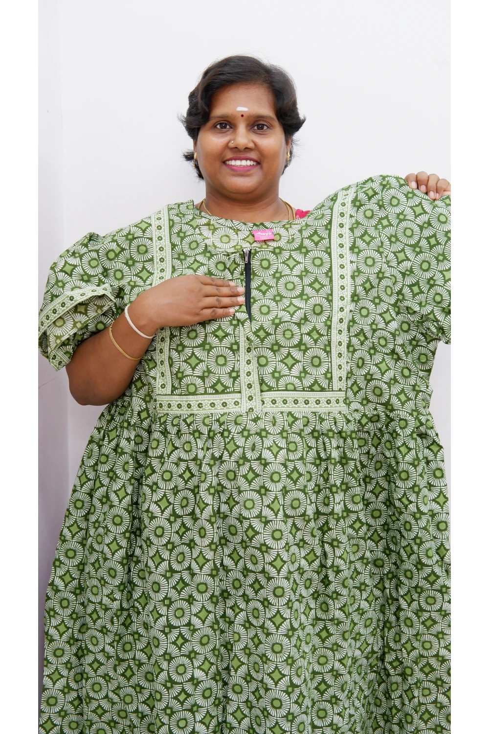 Midi Frock with Back Knot & Front Zip Jyothi Cotton Nighty