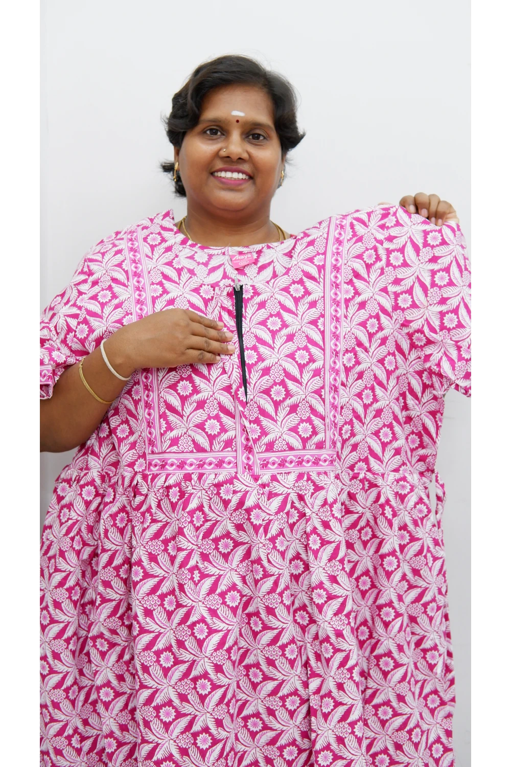 Midi Frock with Back Knot & Front Zip Jyothi Cotton Nighty